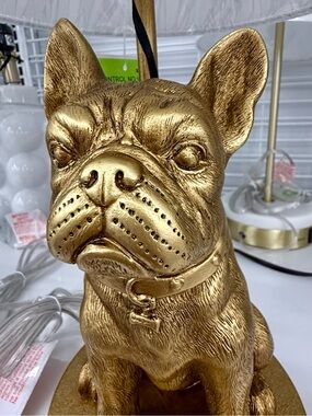 NEW Realistic Brushed Gold “FRENCHIE” French Bulldog Accent Statue Lamps TWO